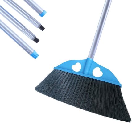 Indoor Dust Broom with Long Handle - Angle Broom for Hardwood Floor Cleaning Inside Soft Sweeping Brooms for House and Kitchen