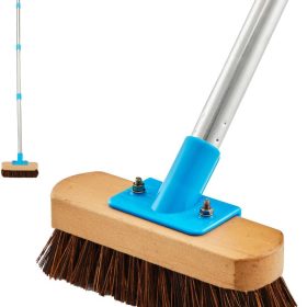 Heavy Duty Deck Brush with Long Handle - 60" Floor Scrub Brush with Stiff Natural Palmyra Bristles, Outdoor Scrubber Brushes for Cleaning Rough Surface, Concrete Floor, Patio, Garden, Sidewalk