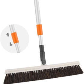 Horse Hair Broom 18" Horsehair Swivel Kitchen Sweeper, Soft Bristle with Telescopic Handle for Hardwood and Tile Floors