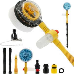 Auto Rotating Retractable Car Wash Brush, Car Wash Brush with Long Handle, 360° Spin Car Mop Automatically Foams Car Wash Kit, Microfiber Car Washing Cleaning Brush for Car RV Truck Garden