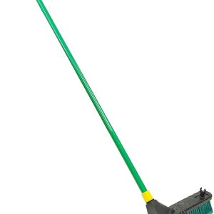24-Inch Multi-Surface Push Broom, 60" Wood Handle, Green, for Outdoor/Indoor Sweeping/Cleaning