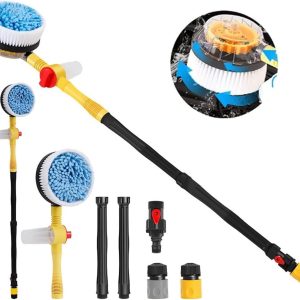 2023 New Auto Rotating Retractable Car Wash Brush, Car Wash Brush with Long Handle, 360° Spin Car Mop Automatically Foams Car Wash Kit, Removable Microfiber Car Cleaning Brush for Car RV Truck Garden
