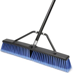 24 inches Push Broom Outdoor Heavy Duty Broom for Deck Driveway Garage Yard Patio Concrete Floor Cleaning-Blue