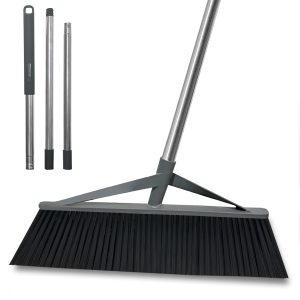 17.7inch Wide Large Broom for Sweeping Indoor or Outdoor, Whole Length 57inch Long Handle Heavy Duty Broom with Soft Bristle