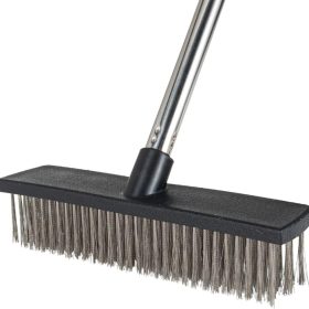 Heavy-Duty Push Broom Brush - Perfect for Bathroom, Kitchen, Patio, Garage, Deck, Concrete, Wood, Stone, and Tile Floors (10.6" Stainless Steel Bristle-Black)