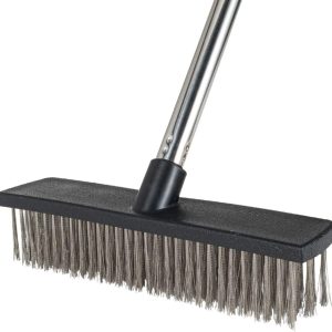 Heavy-Duty Push Broom Brush - Perfect for Bathroom, Kitchen, Patio, Garage, Deck, Concrete, Wood, Stone, and Tile Floors (10.6" Stainless Steel Bristle-Black)