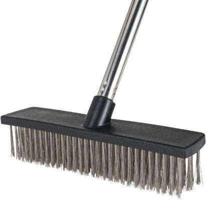 Heavy-Duty Push Broom Brush - Perfect for Bathroom, Kitchen, Patio, Garage, Deck, Concrete, Wood, Stone, and Tile Floors (10.6" Stainless Steel Bristle-Black)