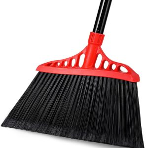Heavy Duty Broom - Black & Red, 55" Long Handle Angle Broom for Patio, Kitchen, Shop & Sidewalk Sweeping