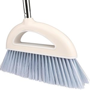 Angle Broom for Hardwood Floors - Soft Bristled Indoor & Kitchen Broom (Light Pink)