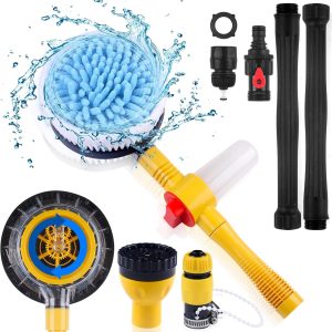 Car Wash Kit, 360 Degree Car Washer Brush with Handle Rotating, Car Wash Brush Hose Attachment Detachable and Retractable Car Wash Mop Car Wash Brush with Soap Dispenser for Car Yard, Garden Pets