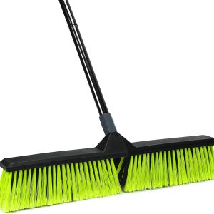 24-Inch Push Broom Outdoor with Stiff Bristle, Heavy Duty Broom Brush with 63” Long Handle for Deck Patio Driveway Garage Warehouse Shop Floor Sweeping & Scrubbing