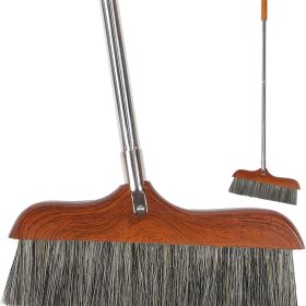 Horse Hair Soft Bristle Broom Wooden Handle Angle Broom Floor Cleaning Broom Hair Removal Sweeper Carpet Sweeping Brush for Indoor Outdoor Kitchen