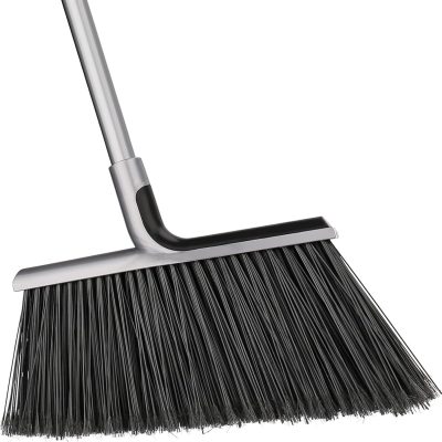 Indoor/Outdoor Broom for Floor Cleaning with 58 inch Long Handle, Angle Brooms Heavy Duty for Home Garage Kitchen Office Courtyard Lobby Lawn Concrete (Gray)