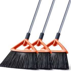 3 Pack Heavy Duty Outdoor Broom with Long Handle for Patio,Lobby,Garden,Kitchen,Deck,Yard,Sweeping -Commercial Grade Angle Broom with Stiff Bristles and Sponge Handle