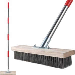 Heavy Duty Wire Broom with Telescopic Handle(57IN), Stiff Metal Bristle Brush for Removing Weed Moss, Outdoor Floor Scrub Brush for Patio, Deck, Garden