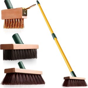 3-in-1 Wire Broom & Garden Brush Set – Adjustable 81-140cm Telescopic Handle with Nylon, Wire, and Gap Brushes for Weeding, Moss & Algae Removal, Patio Cleaning, Outdoor Scrubbing