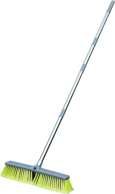 Upgraded 18" Push Broom with Adjustable Long Handle, Total Length is 55", Multi-Surface Floor Scrub Brush for Cleaning Deck, Patio, Garage, Driveway