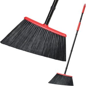 Outdoor Broom Heavy Duty with 55 Inches Long Handle, Household Collapsible Angle Brush for Sweeping Indoor Kitchen Patio Shop Outside Garage Lobby Garden Deck Hardwood Floors