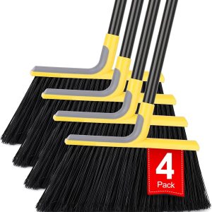 4 Packs Outdoor Broom for Floor Cleaning with 58" Long Handle, Heavy-Duty Commercial Brooms for Sweeping Indoor Outdoor Courtyard Restaurant Garage Patio Decks Mall Market Kitchen Office Lobby Shop