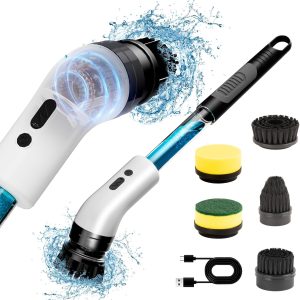Electric Spin Scrubber with 5 Replaceable Brush Heads, Bathroom Cleaner Brush, 2 Adjustable Speeds, Cleaning Tools for Housekeeping, Comes with A Storage Bottle, Type-c Charging